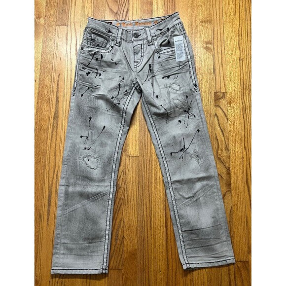 Rock Revival Jeans Wilkins Cement Distressed Straight Jeans Men’s 30X29